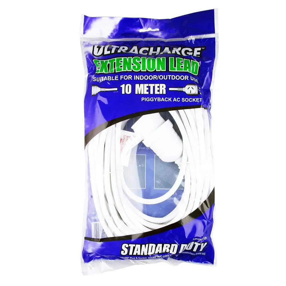 UltraCharge 10m Cord Extension Power 10A Lead AU/NZ Cable w/ Piggy Back Plug WHT - Electronics