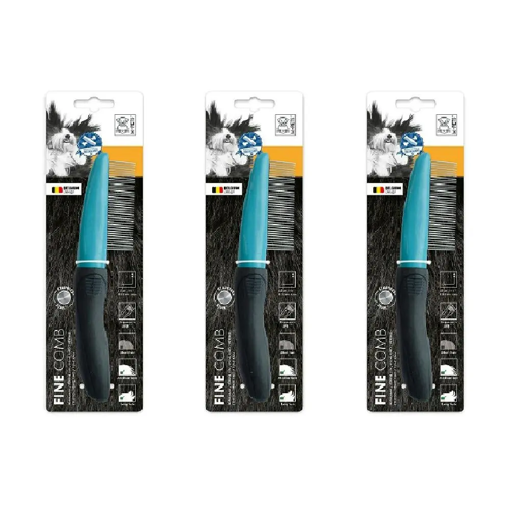 3x M-Pets 22cm Fine Comb Cat/Kitten Dog Grooming/Cleaning Tool Brush Fur Remover