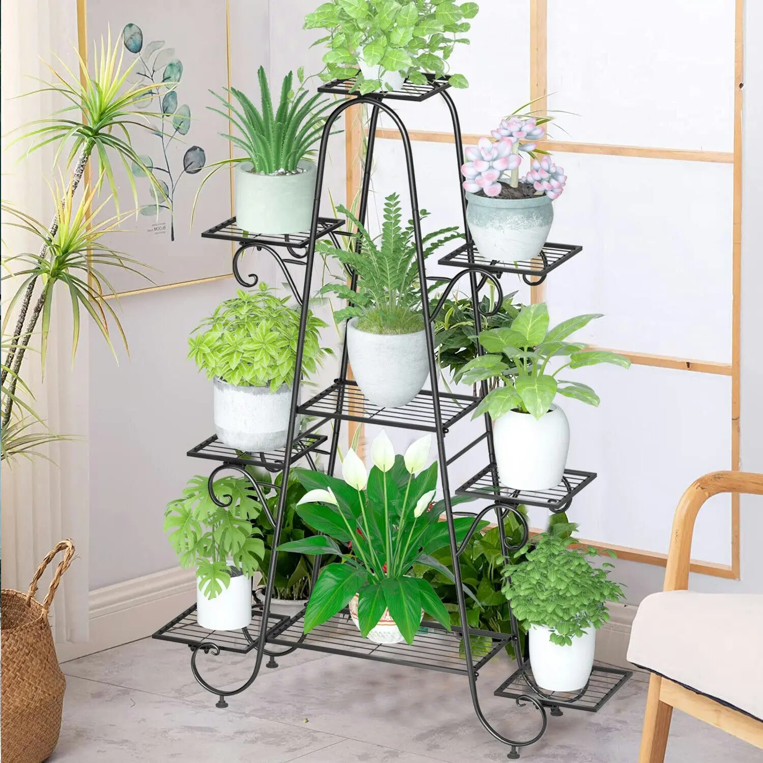 Fin Super Tall Outdoor Indoor Metal Plant Stand Flower Pots Rack Garden Corner Shelf - Home & Garden