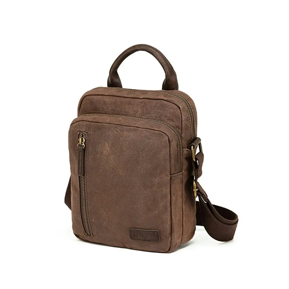 Tosca Waxed Canvas Cross Body Bag/Pouch w/Adjustable Strap 20x10x26cm Brown - Fashion