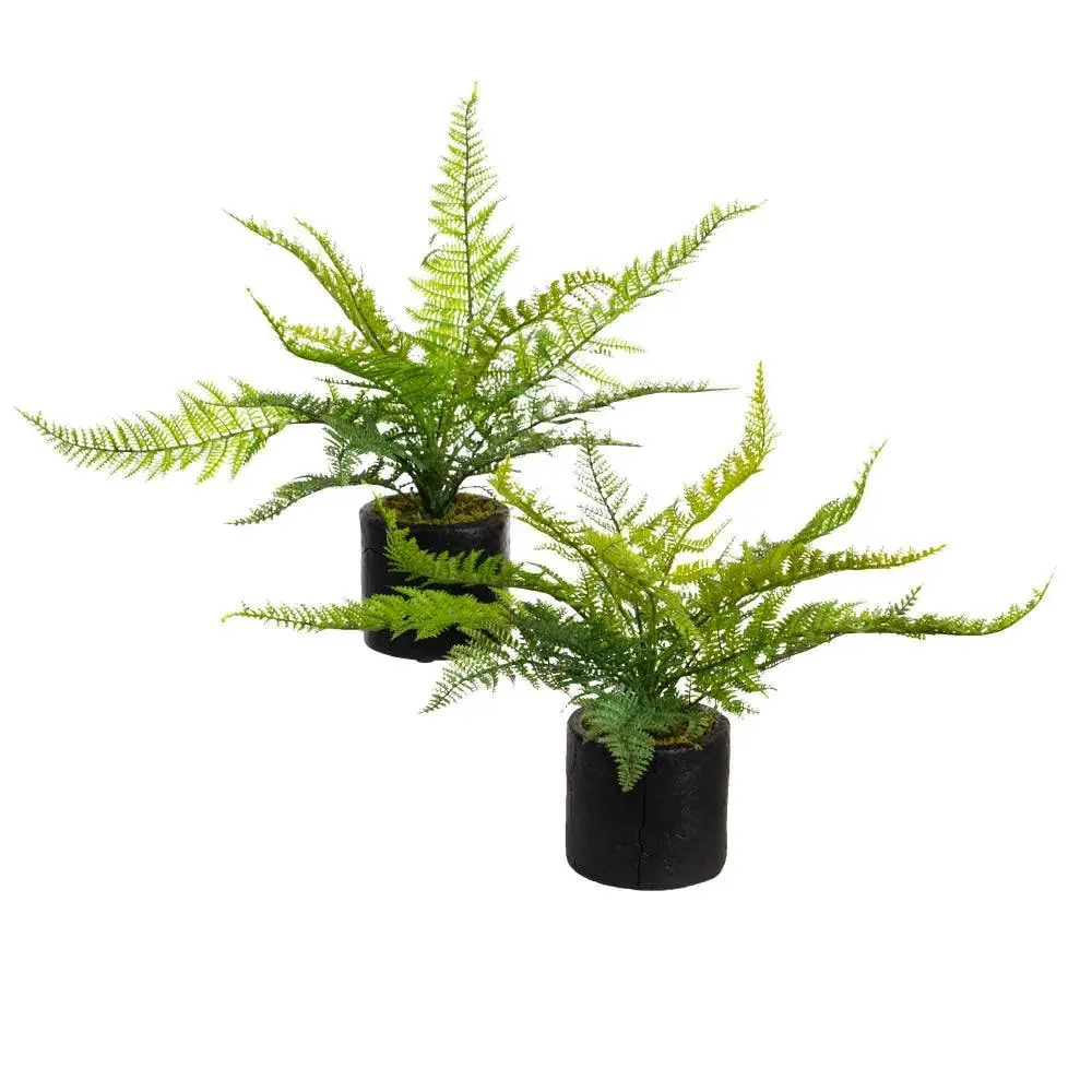 Glamorous Fusion Set Of 2 Leather Fern Artificial Fake Plant Decorative Arrangement Green - Home & Garden