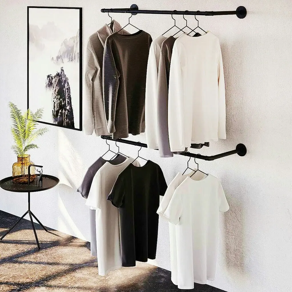 Fin 2X Heavy Metal Pipe Clothes Rack Rail Closet Clothing Rod Organizer Hanging Pole - Home & Garden