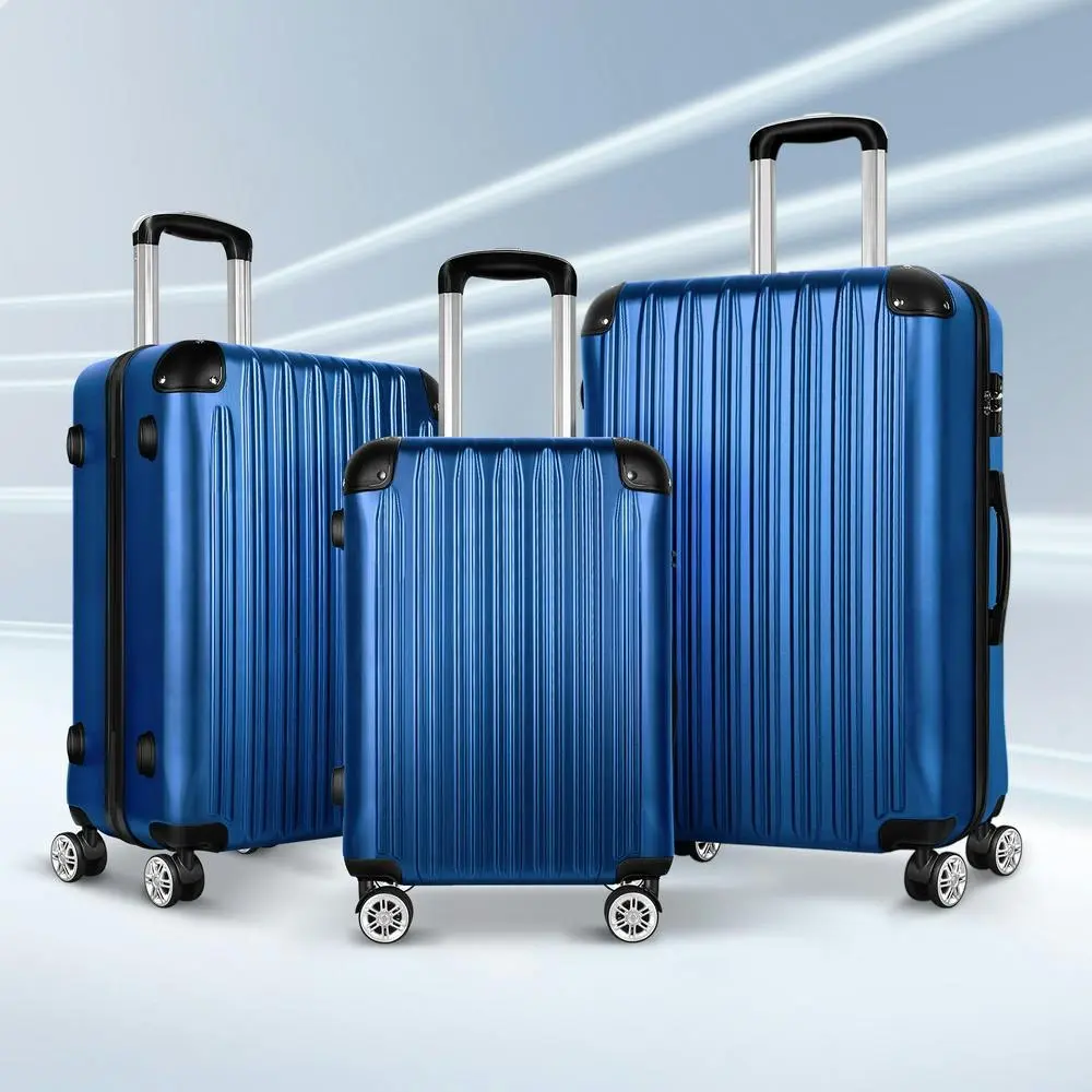 Alfordson 3PCS Luggage Suitcase Trolley Set Hard Case Travel Storage TSA Lock Voyage Pro Blue - Fashion
