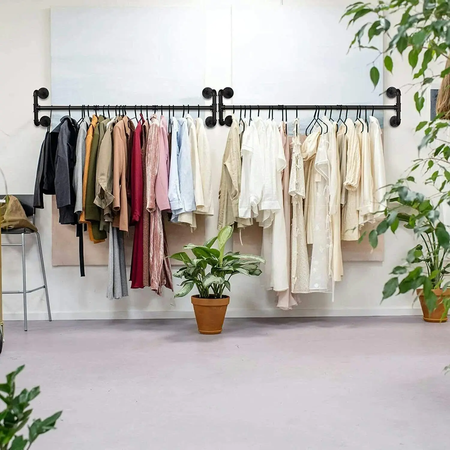 Fin Strong Extendable Wall Mounted Clothes Rail Hanging Garment Rack Iron Hold 50Kg - Home & Garden