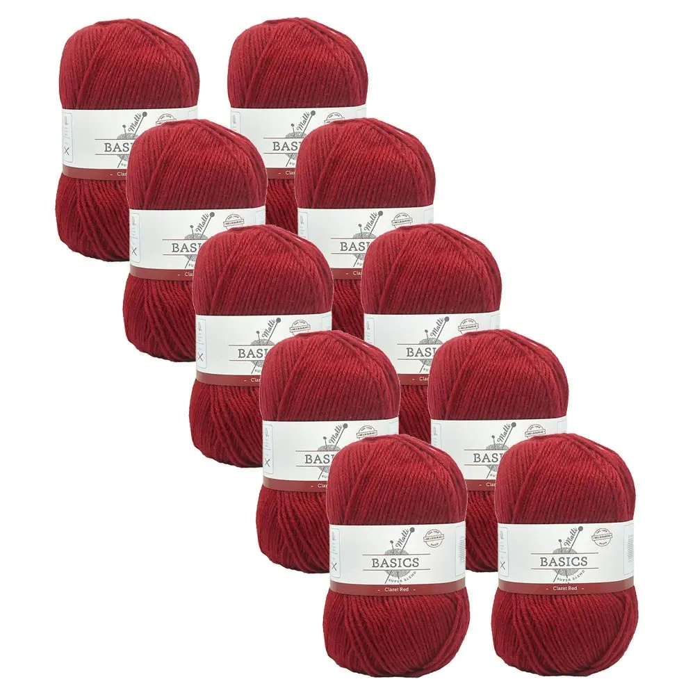 10x Malli Blend Basic 100g Acrylic/Polyester Yarn Knitting/Crochet Claret Red - Hobbies