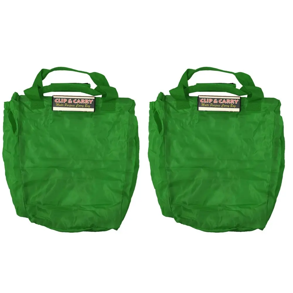 2PK Multi Purpose Clip + Carry Bag for Shopping Trolley Waterproof Compact Green - Fashion