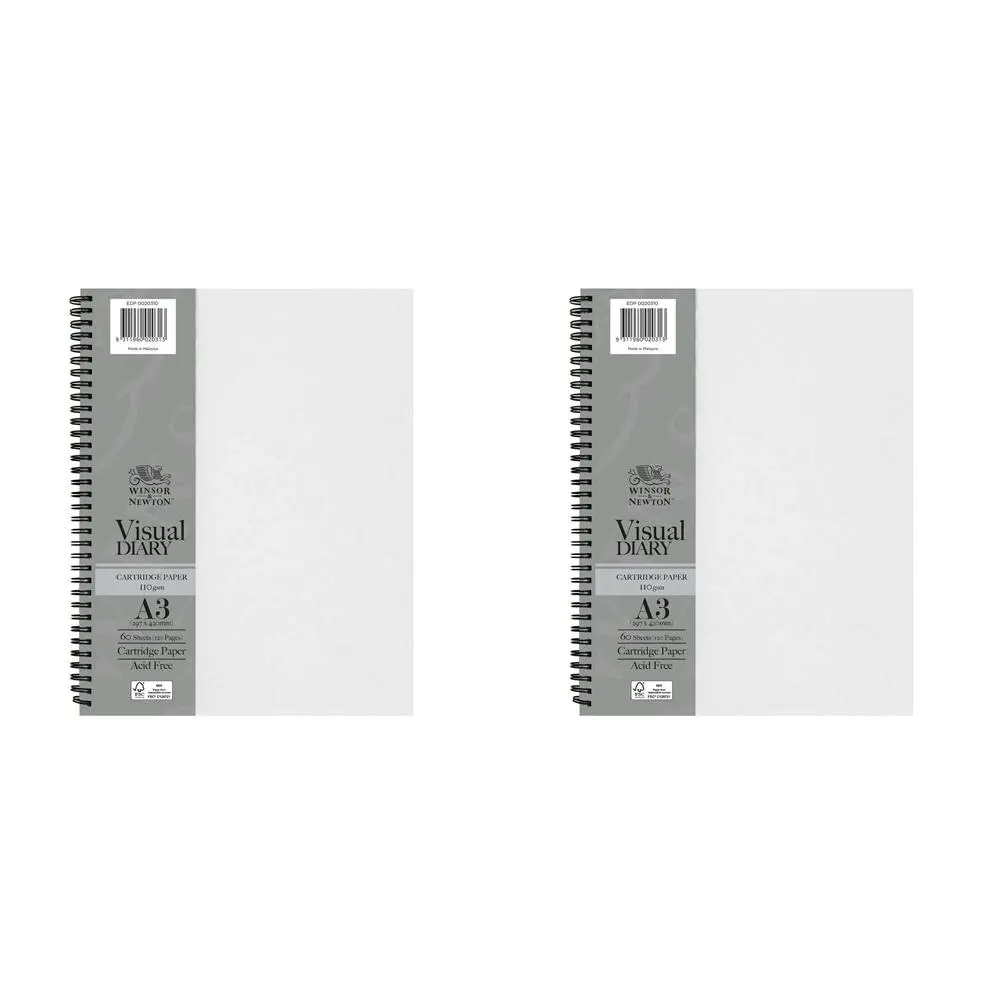 2x Winsor And Newton Wire Bound Visual Diary FSC MIX CREDIT 60 Sheet A3 Clear Cover - Office