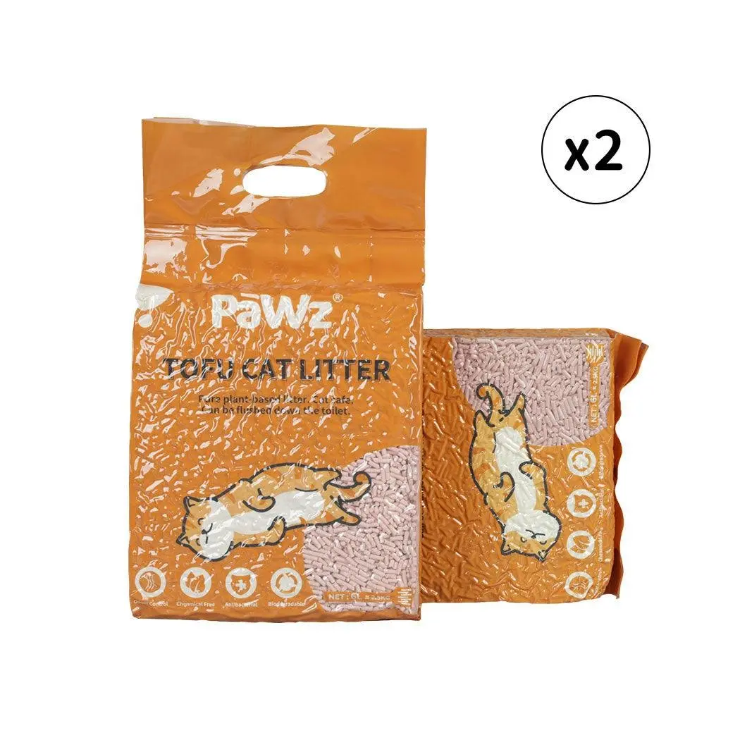 Pawz 2.5kg Tofu Cat Litter Clumping Flushable Fast Super Absorbent Peach x2 - Pets