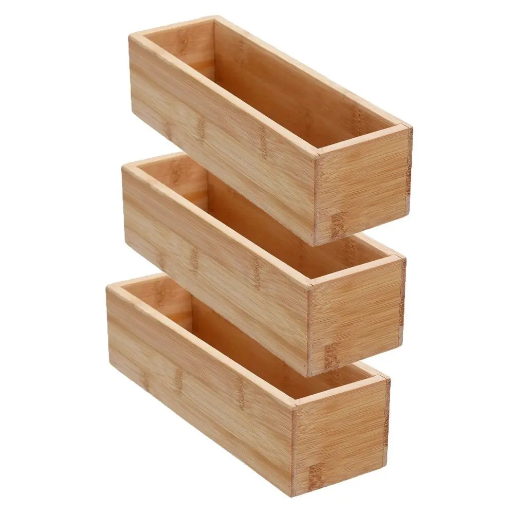 3x Boxsweden Bamboo Organisation Tray 23x7.5cm Storage Organiser Home Container - Home & Garden
