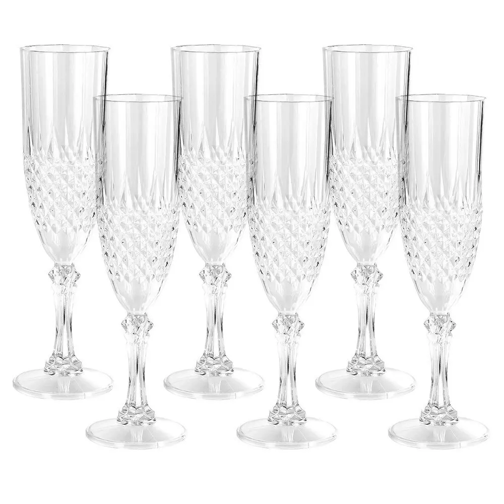6x Lemon & Lime Crystal Deco 230ml Plastic Champagne Glass Sparkling Wine Flute - Hobbies