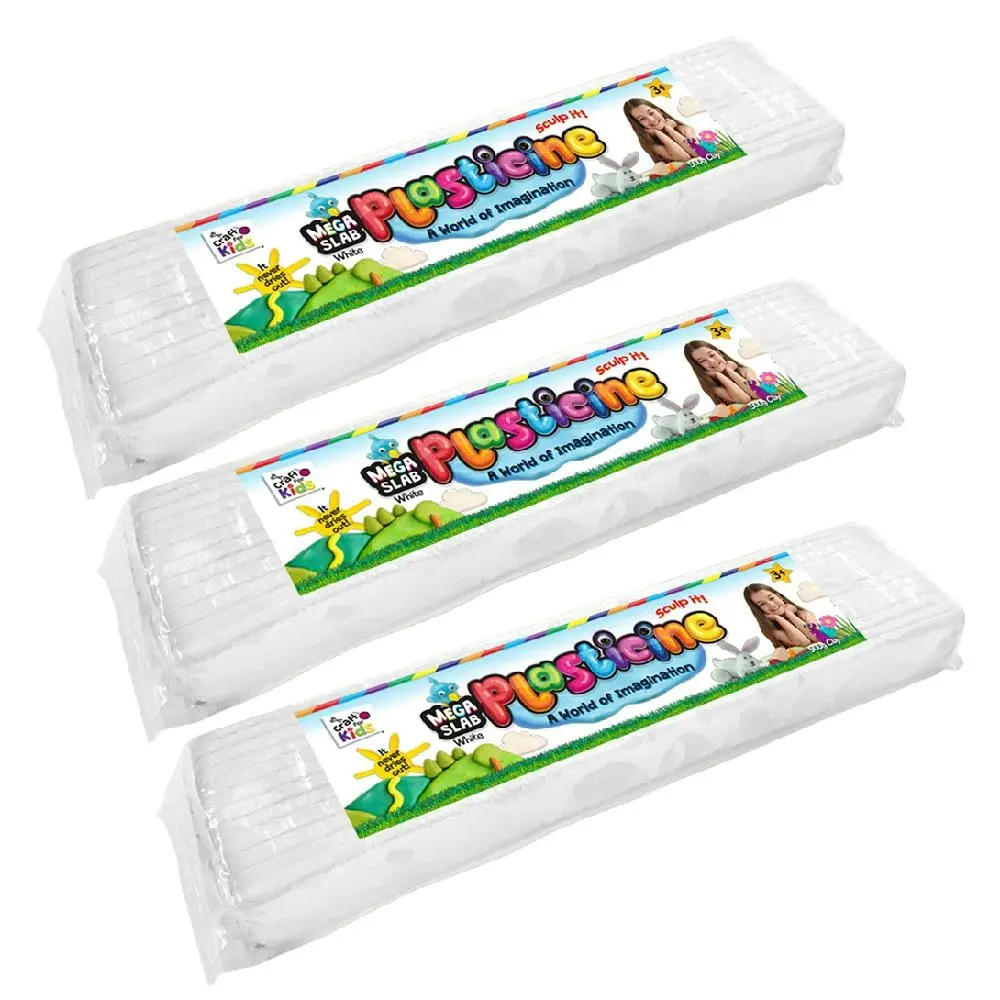 3x Craft for Kids Mega Slab Plasticine 500g Clay Block Art Craft Play White 3y+ - Hobbies