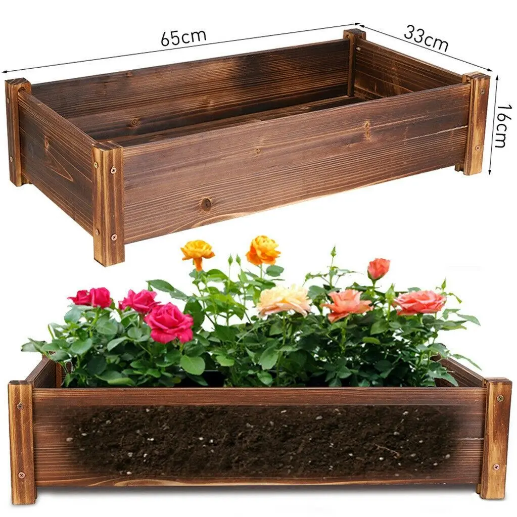 Fin Rustic Garden Bed Solid Planter Soil Raised Box For Flowers Herbs Vegetables - Home & Garden