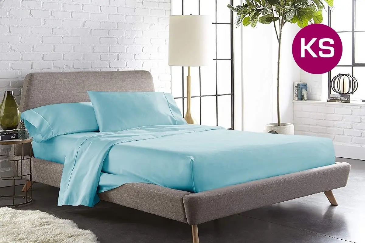 King Single Size Aqua Color 1000TC 100% Cotton Fittd Sheet Flat Sheet Pillowcase Set - Home & Garden