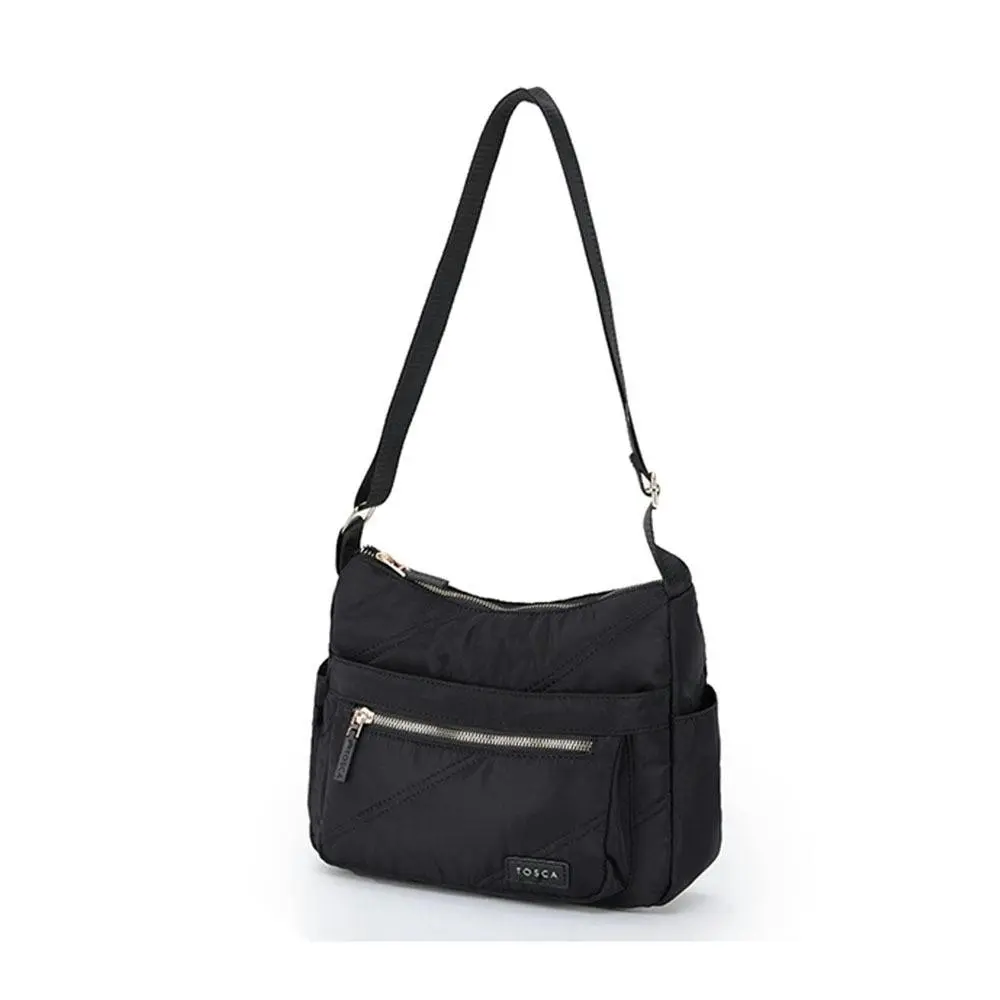 Tosca Casual Vegan Nylon Shoulder Minimalist Crossbody Handbag Black Stitch - Fashion