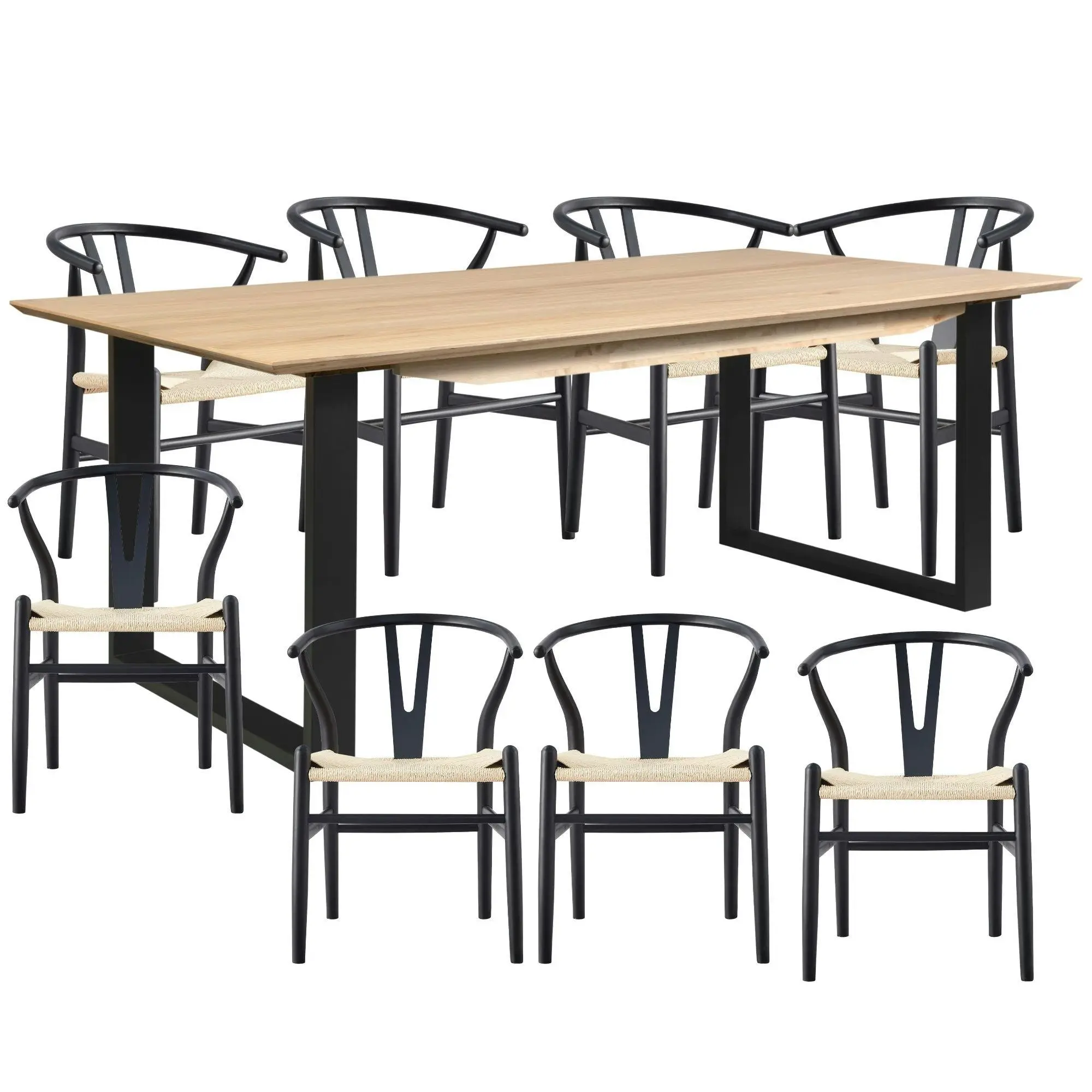 Aconite 9pc 210cm Dining Table Wishbone Chair Set - Furniture
