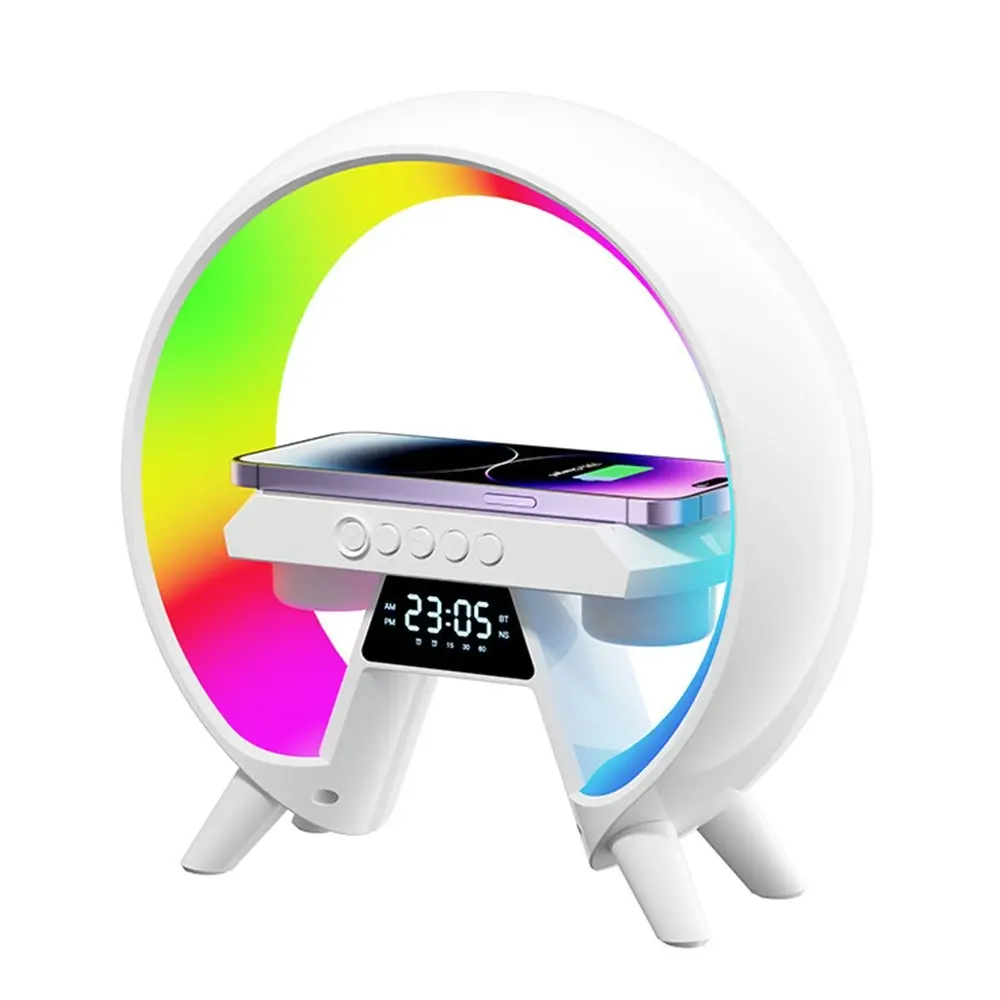 Wireless Charger Bluetooth Speaker Alarm Clock RGB Atmosphere Lamp Bedroom Light - Electronics