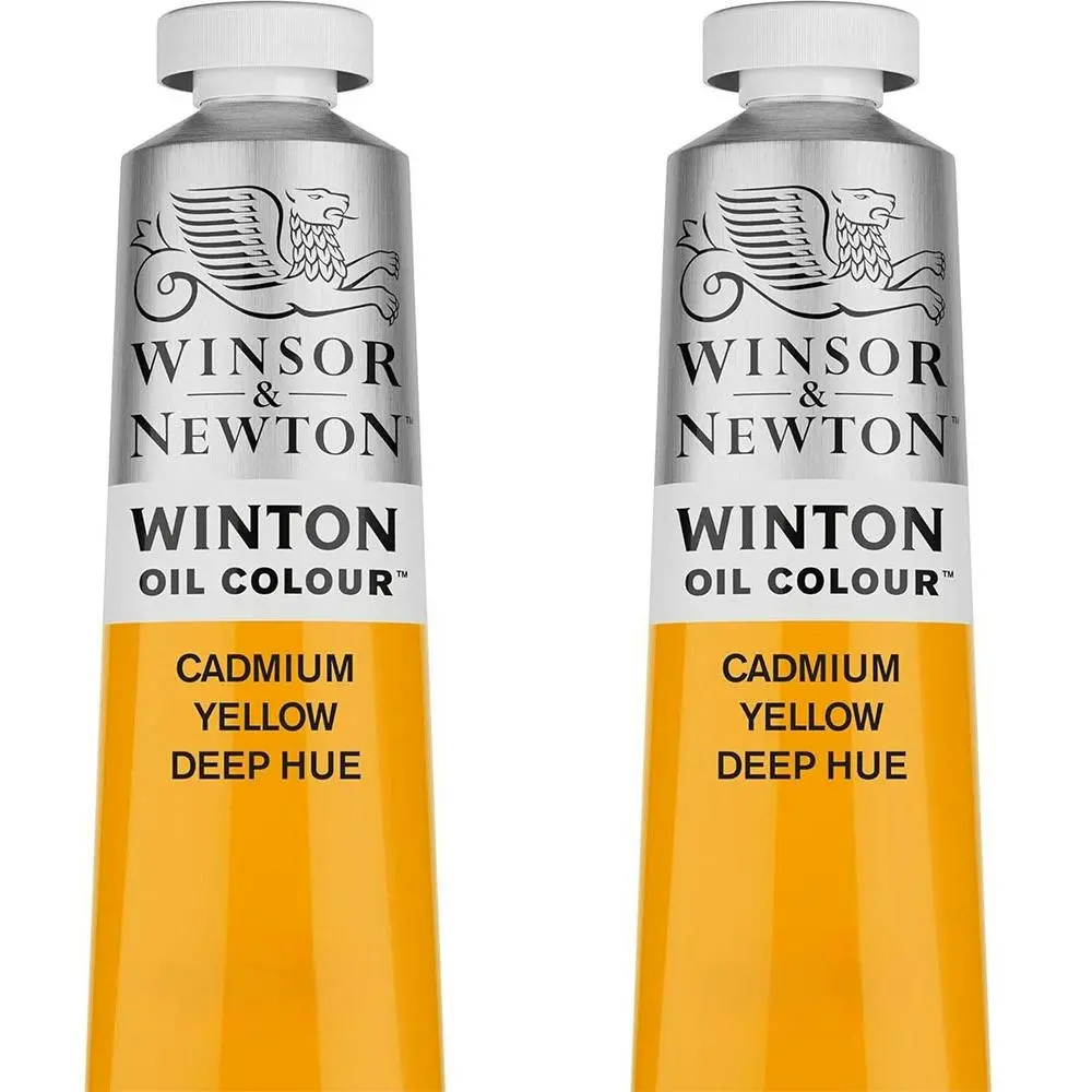 2x Winsor & Newton 200ml Winton Oil Colour Paint Art Cadmium Yellow Deep Hue - Hobbies