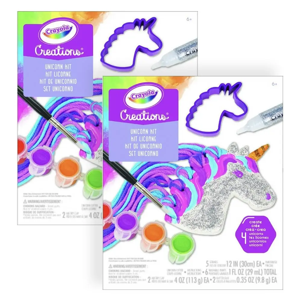 2x Crayola Kids/Childrens Creations Unicorn Air Dry Modelling Clay DIY Kit 96m+ - Hobbies