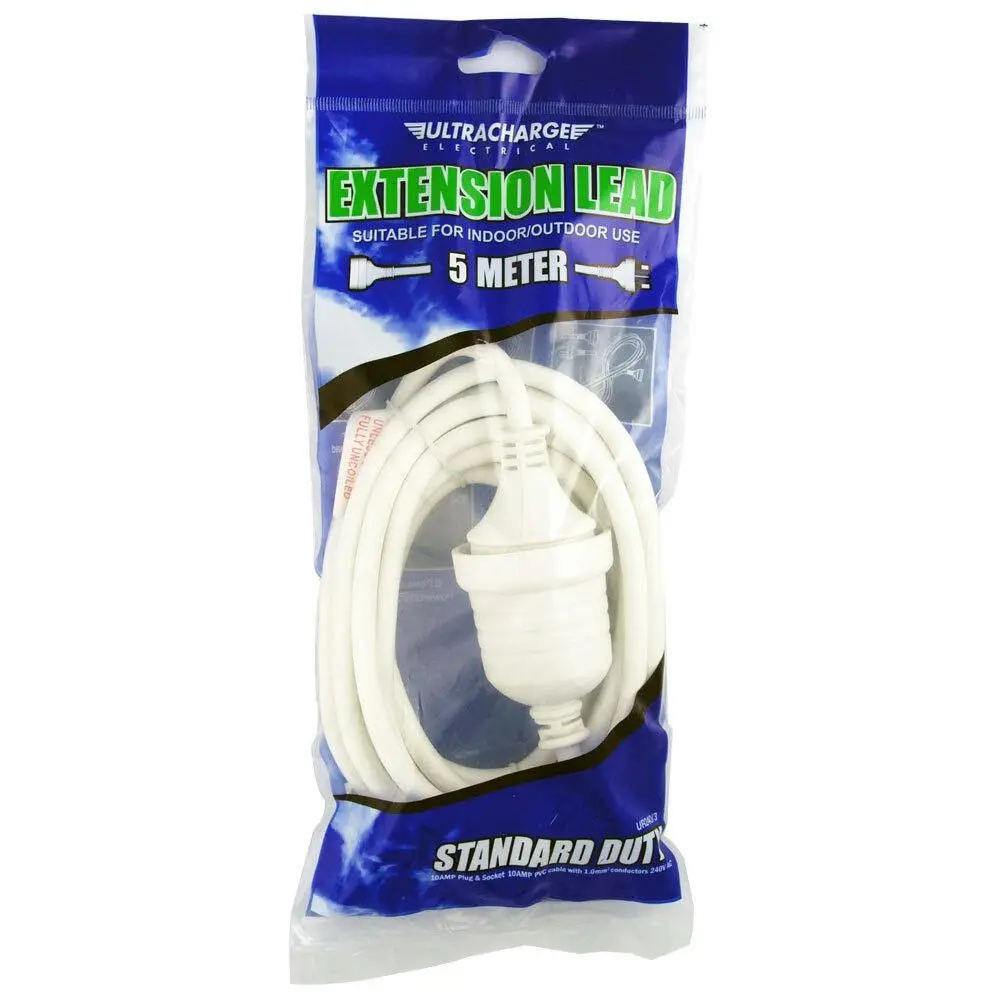 UltraCharge Extension Lead 5m Cable Cord Suitable for Indoor/Outdoor Use White - Electronics