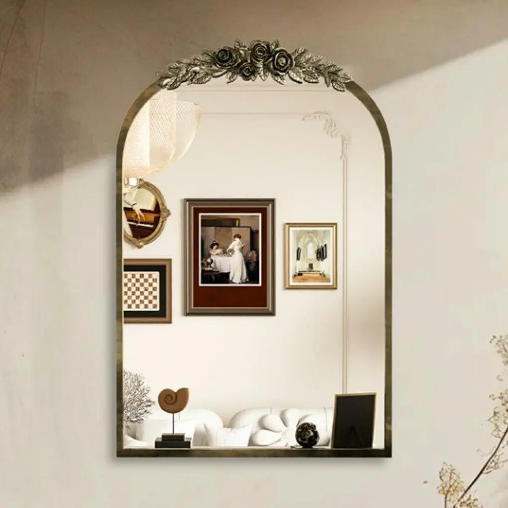 Fin Antique Baroque Arched Wall Mirror Rose Edge Decorative Mirror Fireplace Entrywa - Home & Garden