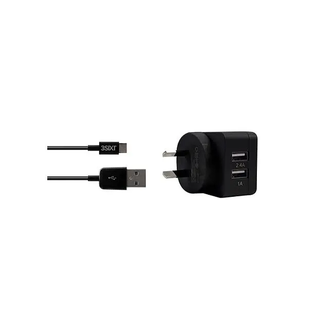 3sixT 1m xDual USB AC Charger 3.4A w/Micro USB Cable Fast Charge Connector BLK - Electronics