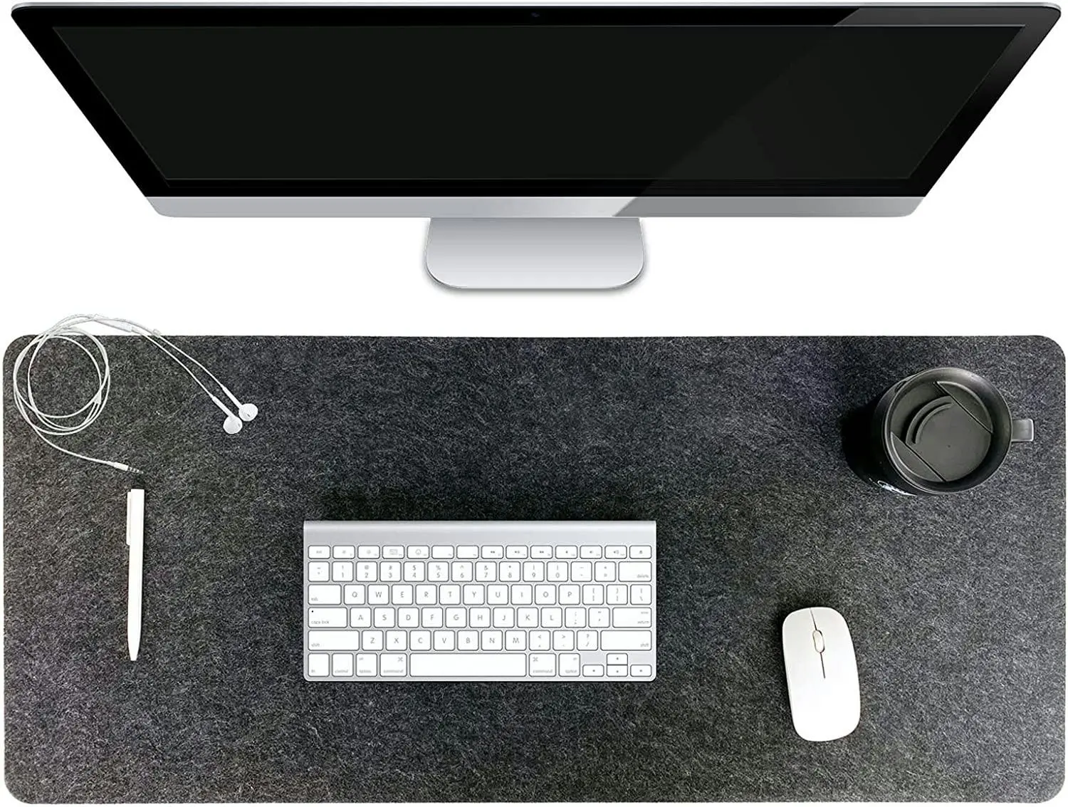 Extra Large Dark Grey Felt Desk Mat Pad for Computer Keyboard Organizers - Electronics