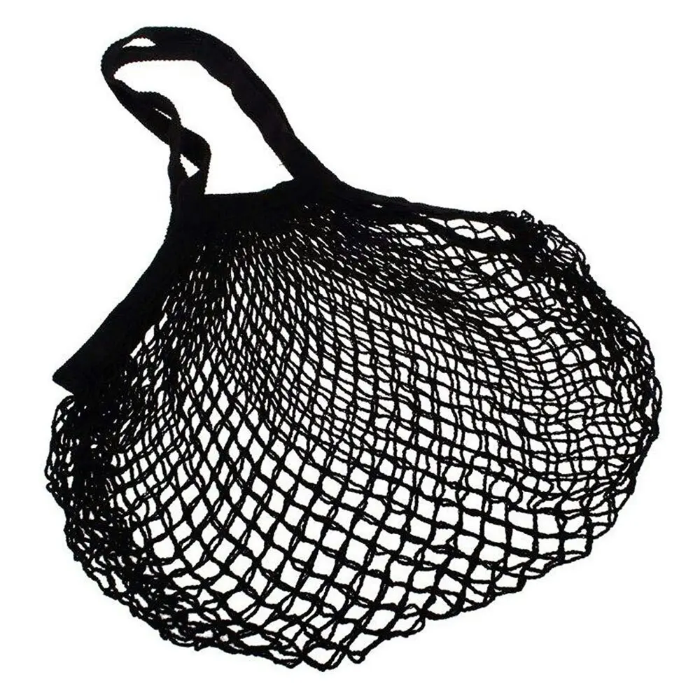 Sachi Cotton String Bag 34x30cm Long Handle Shopping Carry Storage Tote Black - Fashion