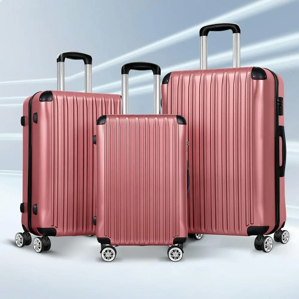 Alfordson Luggage 3PCS Set Suitcase Trolley TSA Carry on Hard Case Pink - Fashion