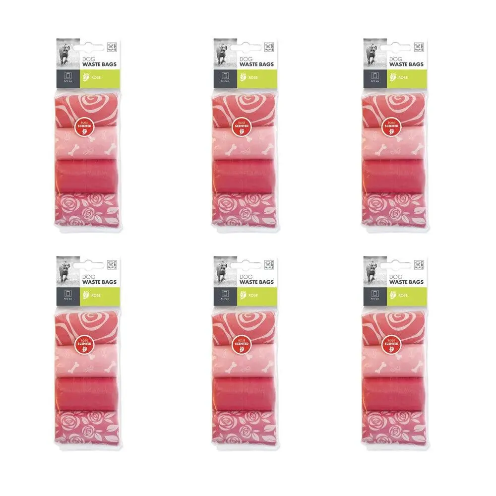 6x 4x15pc M-Pets Dog/Puppy Pet Waste Poop Bag Roll Disposable Pouch Scented Rose