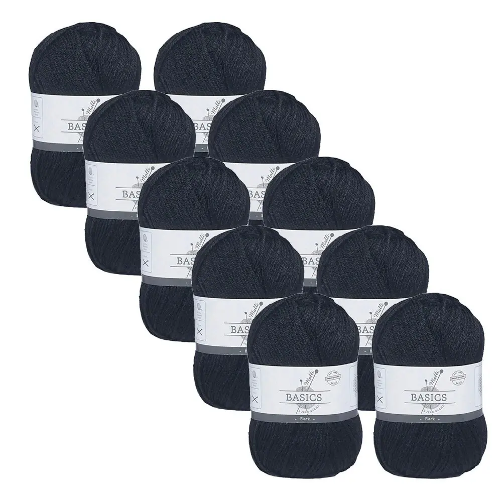 10x Malli Blend Basic 100g Acrylic/Polyester Yarn Craft Knitting/Crochet Black - Hobbies