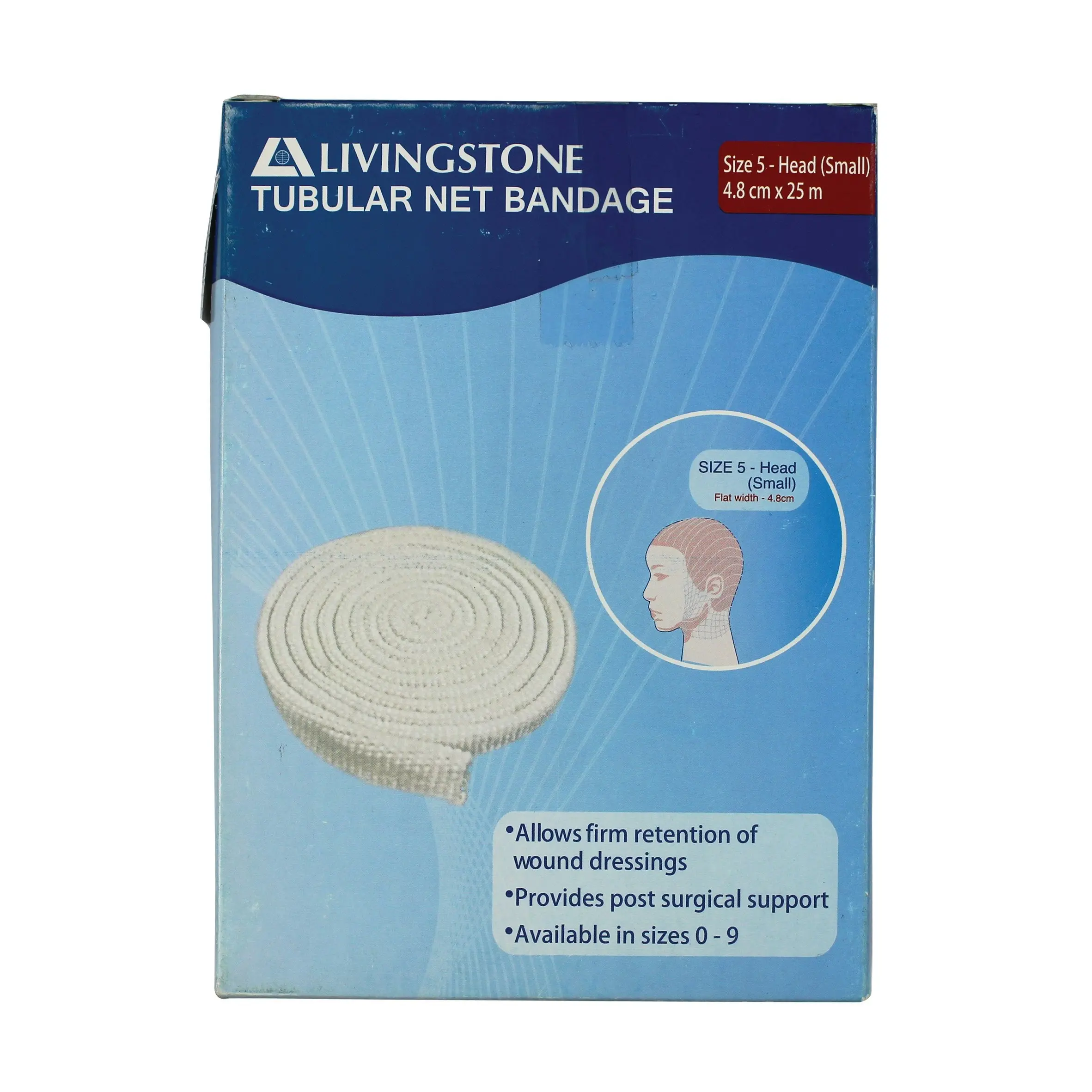 Livingstone Tubular Net Bandage Size F No. 5 Small Head Flat Width 48mm 7.5m (unstretched) 25m (stretched) - Health