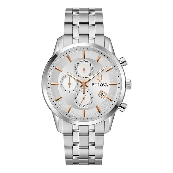 Bulova Silver Dial Classic Chronograph Stainless Steel Men’s Watch (96B411) - Jewellery