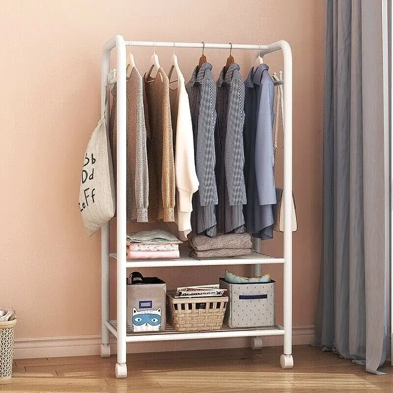 Portable Closet Wardrobe with Freestanding Rack, 2 Shelves, and Wheels - Home & Garden