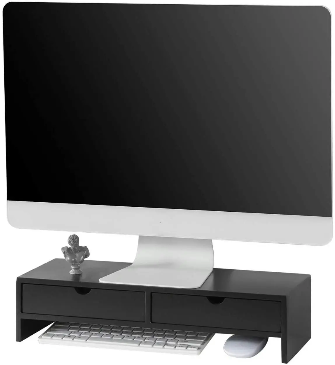 VIKUS Black Monitor Stand Desk Organizer with 2 Drawers - Furniture