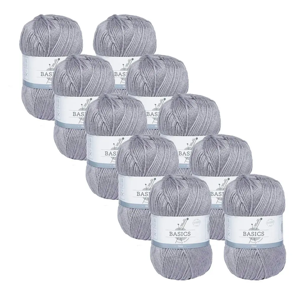 10x Malli Blend Basic 100g Acrylic/Polyester Yarn Knitting/Crochet Grey - Hobbies