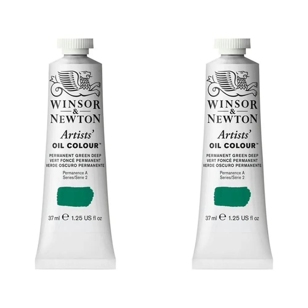 2x Winsor & Newton Artists Oil Colour 37ml Art Paint Tube Permanent GRN Deep S2 - Hobbies