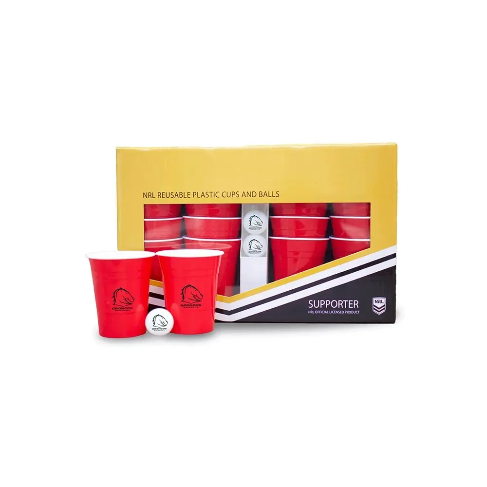 23pc NRL Reusable 473ml Cups/Balls Brisbane Broncos Beer Pong Party Fun Game - Hobbies