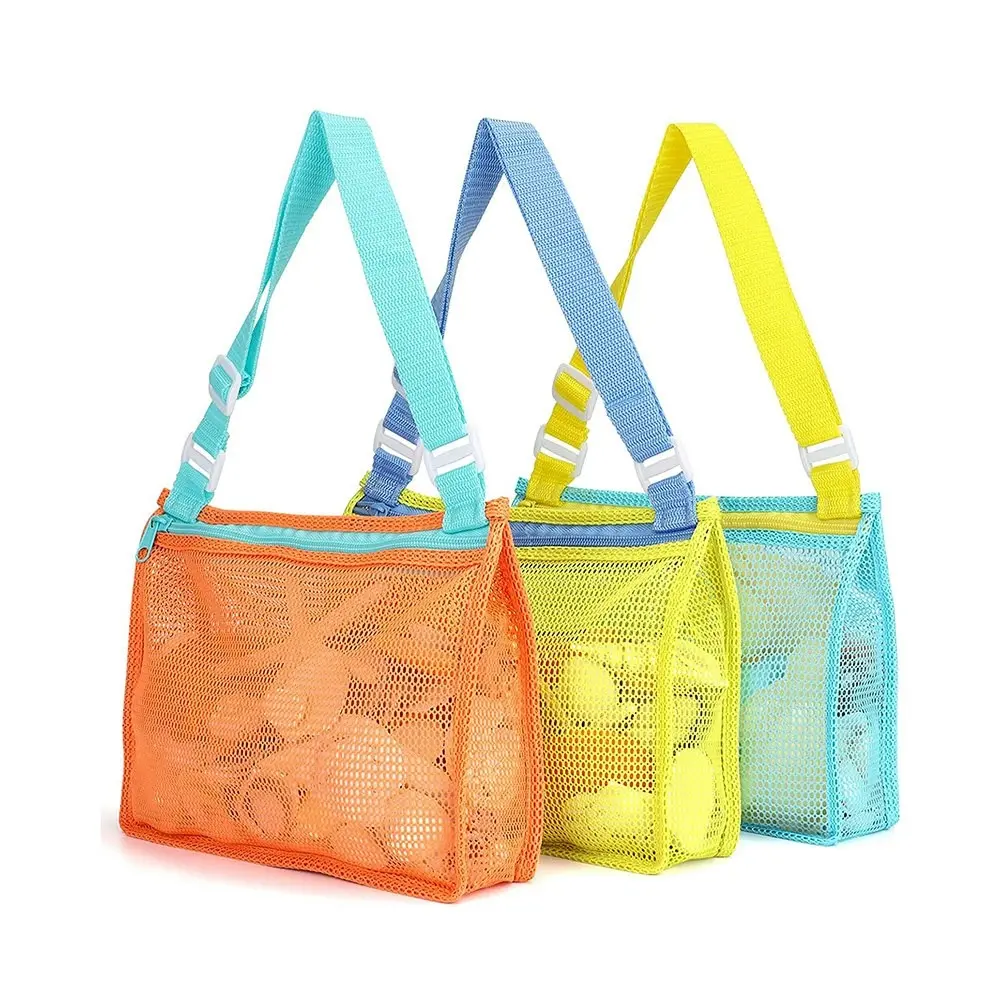 3Pcs Beach Toy Mesh Bag Kids Shell Collecting Bag Beach Sand Toy Seashell Bag - Fashion