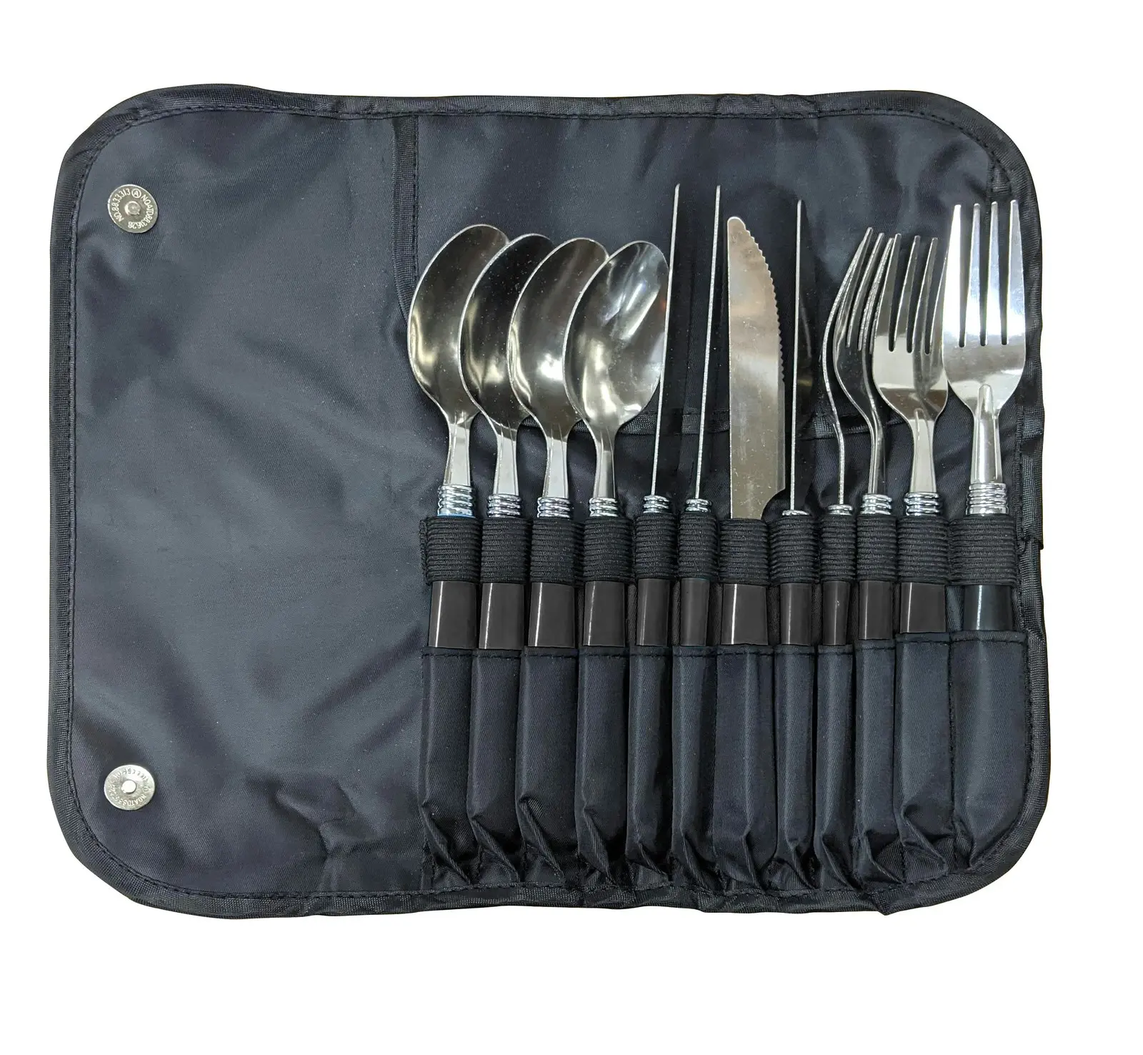 12pc Wildtrak Stainless Steel Cutlery Set Spoon/Fork/Knife w/ Roll Up Pouch - Sports & Outdoor