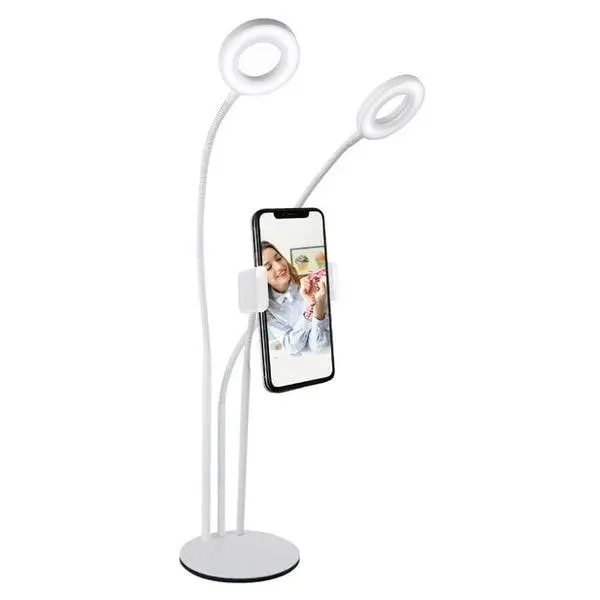 Vivitar 3 In 1 Desktop Stand with 2 Ring Lights with Phone Cradle - White