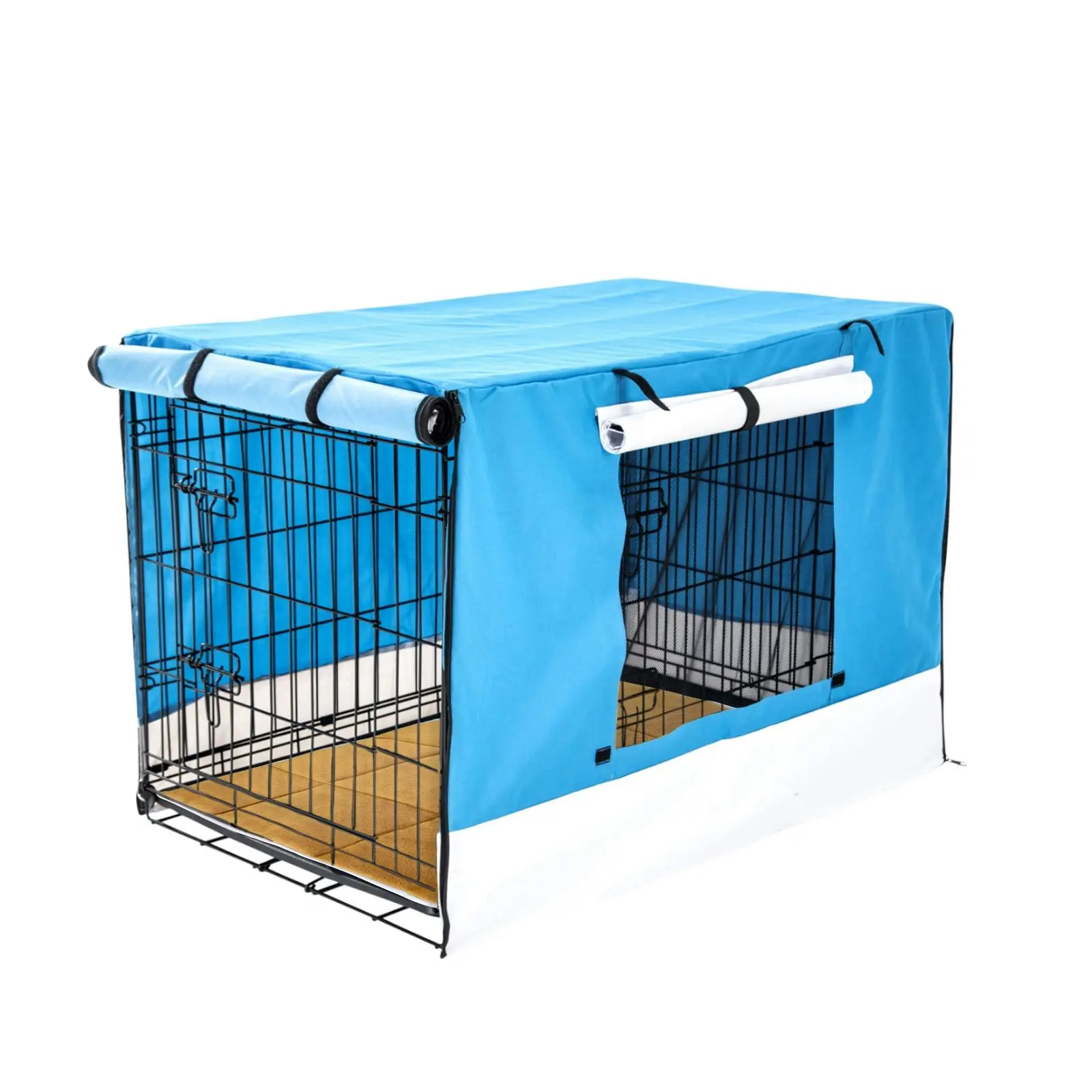 36in Foldable Wire Dog Cage with Tray + Cushion Mat + BLUE Cover - Pets
