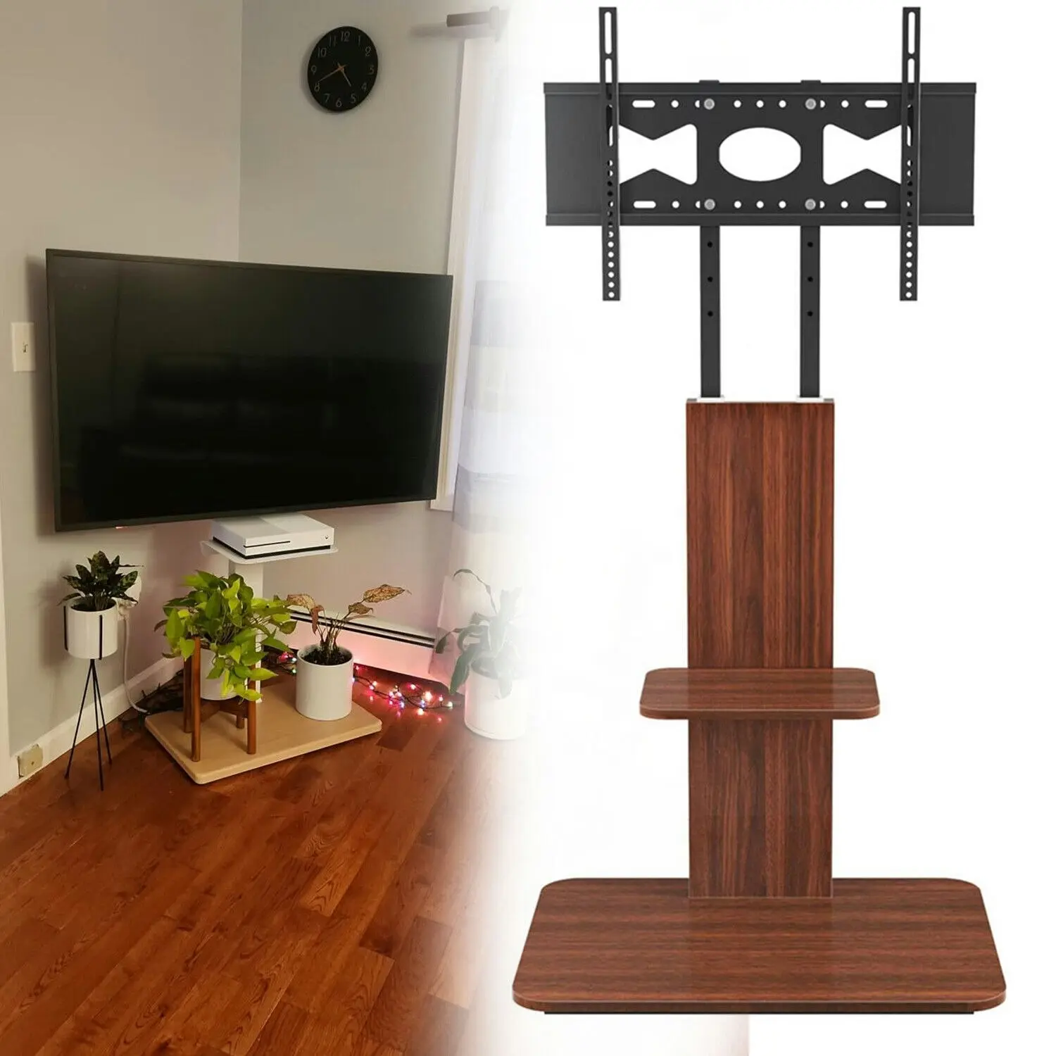 Fin 32"-65" Tv Floor Stand Adjustable Corner Tv Mount Bracket With Sturdy Wood Base