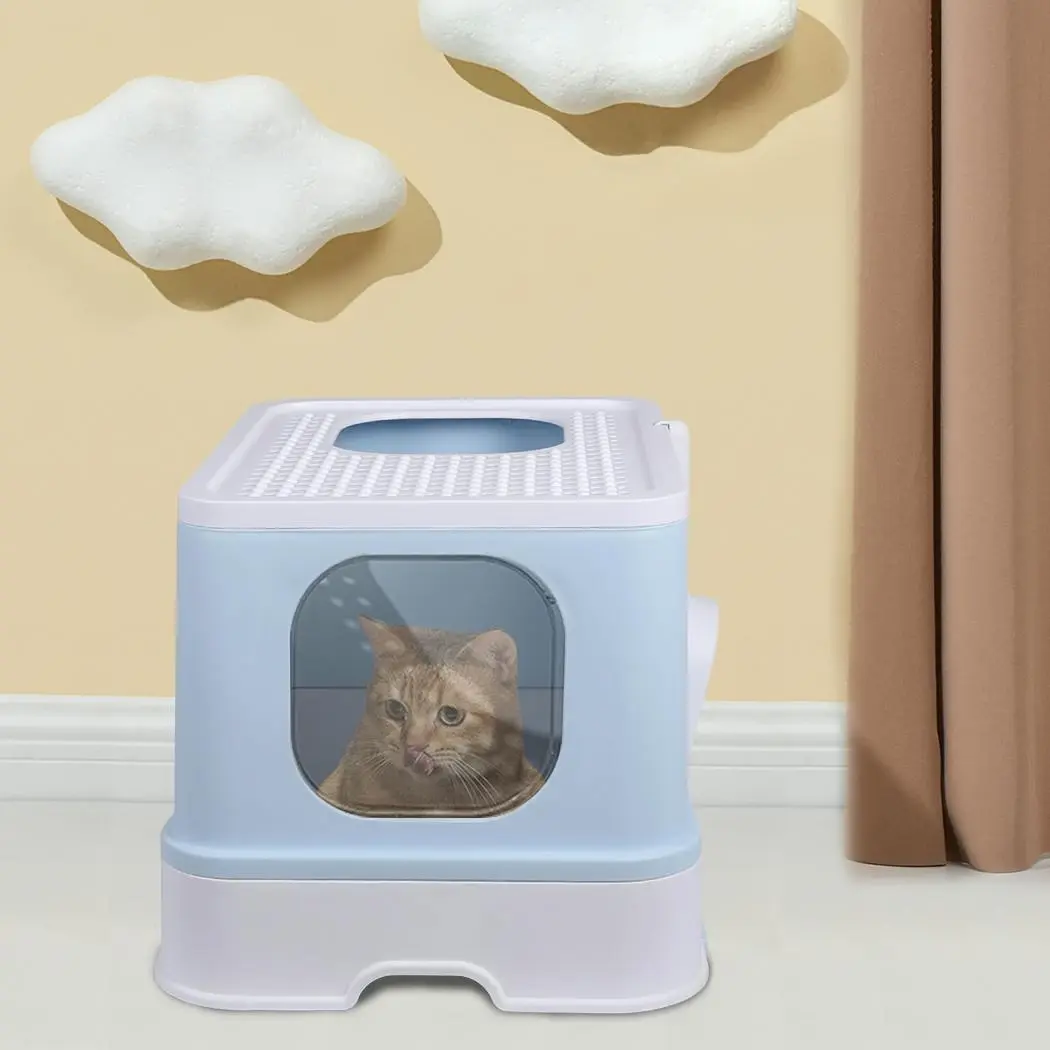 Pawz Cat Litter Box Fully Enclosed Kitty Toilet Trapping Odor Control Basin Blue - Pets