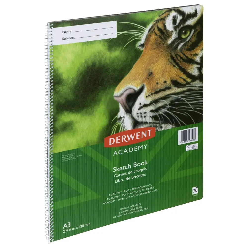 Derwent Academy Art/Craft PP Cover Sketch Book A3 Portrait 20 Sheet 110Gsm - Office