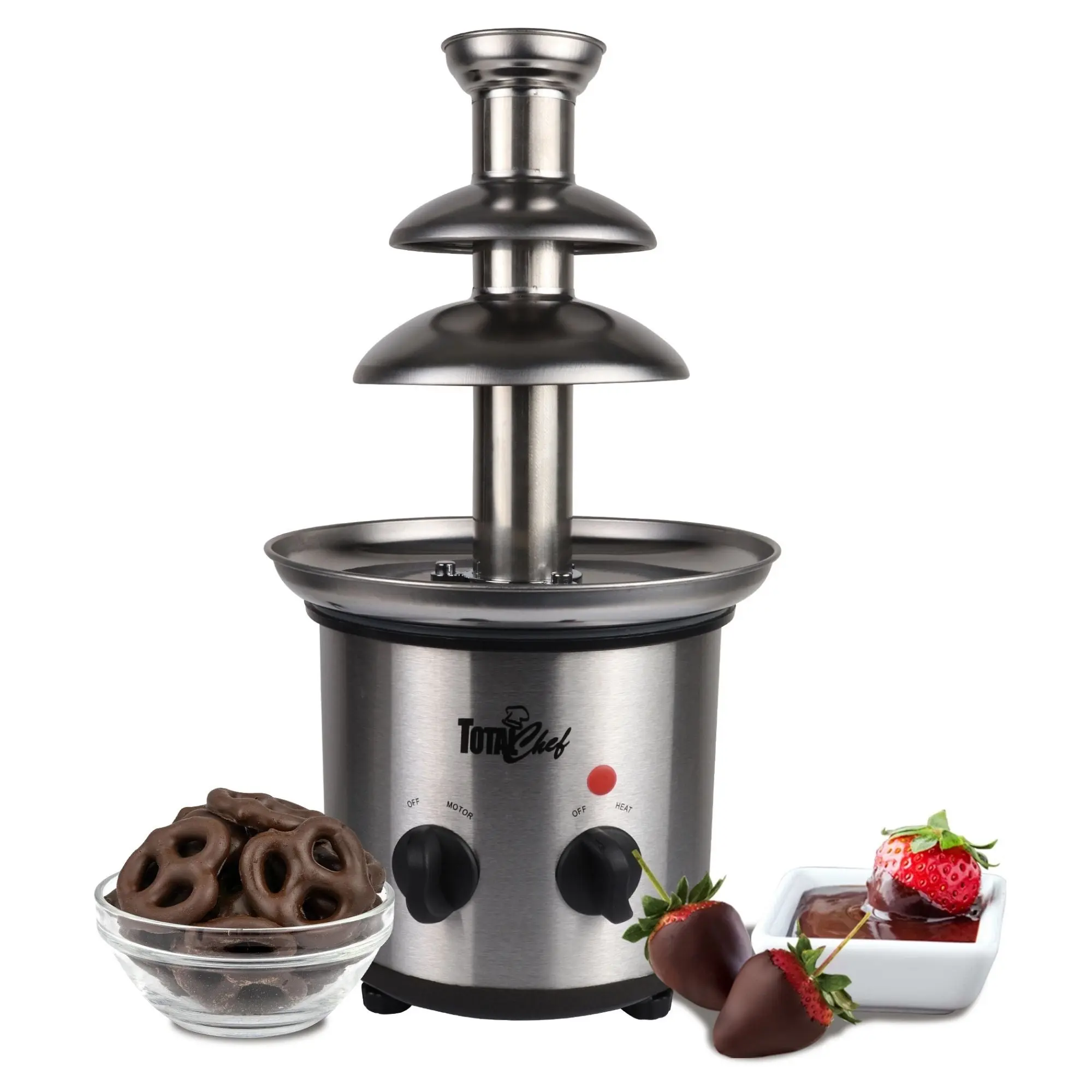 Total Chef 3 Tier Chocolate Fondue Fountain 680g Capacity, Stainless Steel - Home & Garden