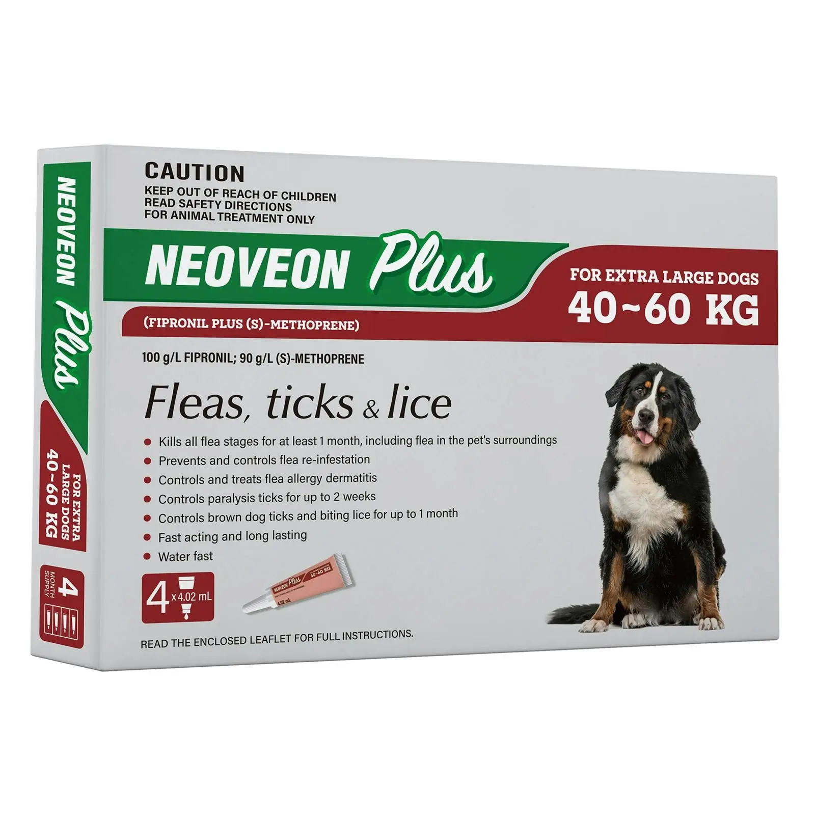 Neoveon Plus For Extra Large Dogs 40 to 60 Kg (RED) 4 Pipettes - Save up to 70% Off Pet Supplies