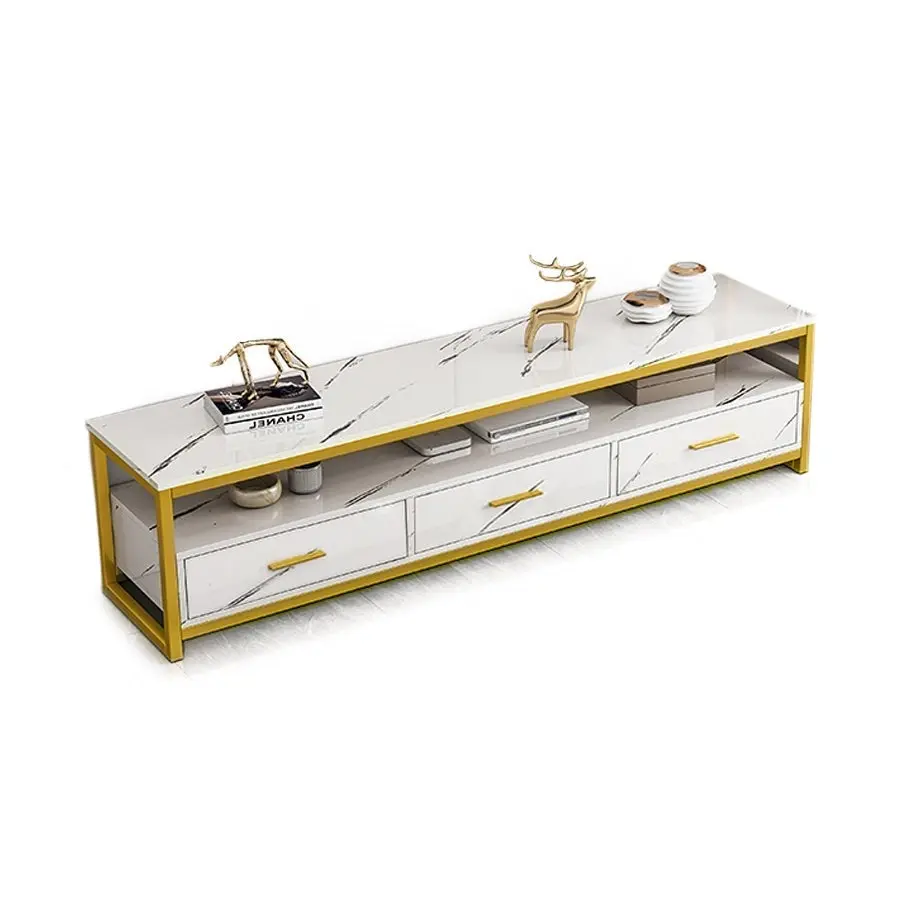 Foret Tv Cabinet Stand Entertainment Unit Marble Look Storage Drawer 140cm White - Electronics
