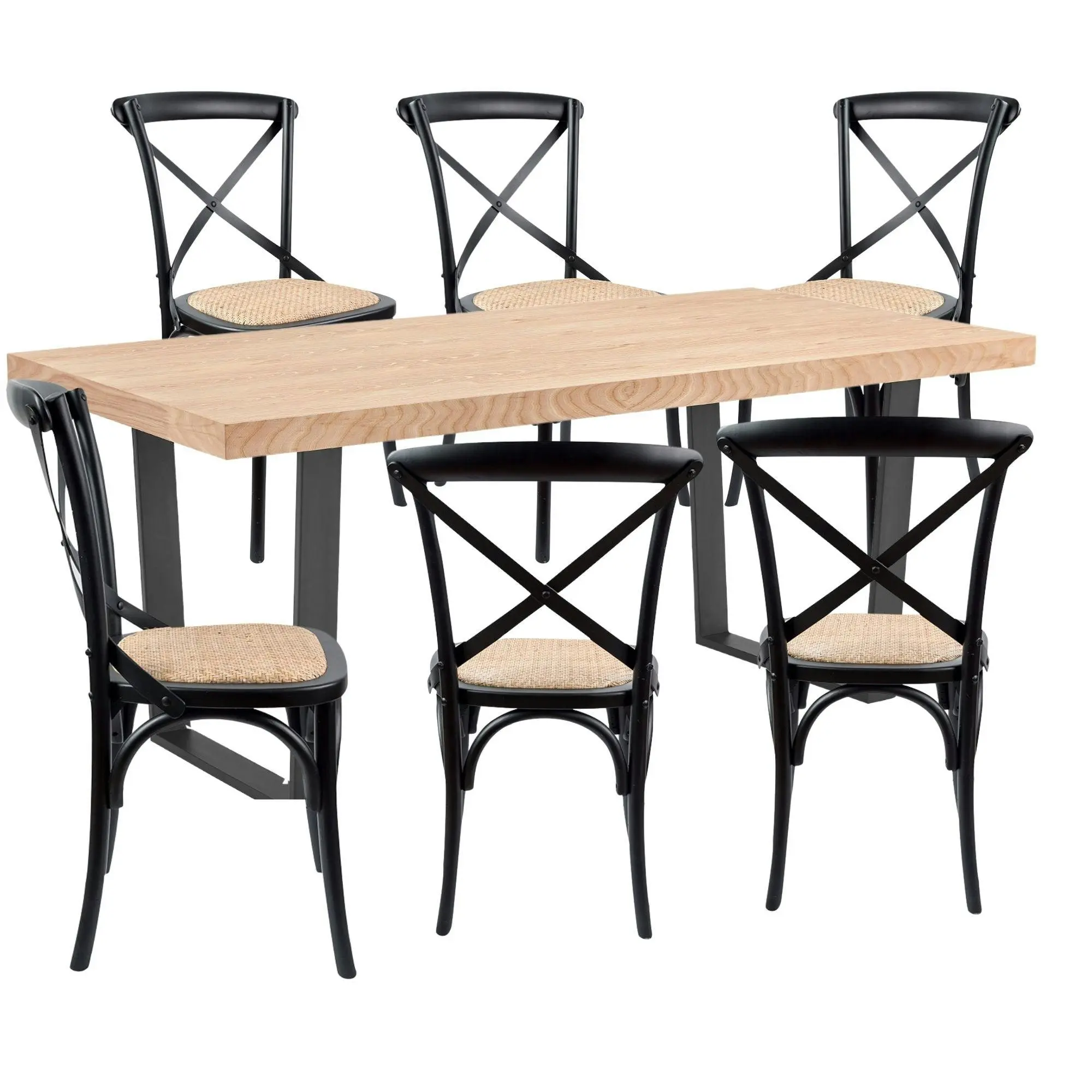 Petunia 7pc 180cm Dining Table X-back Chair Set