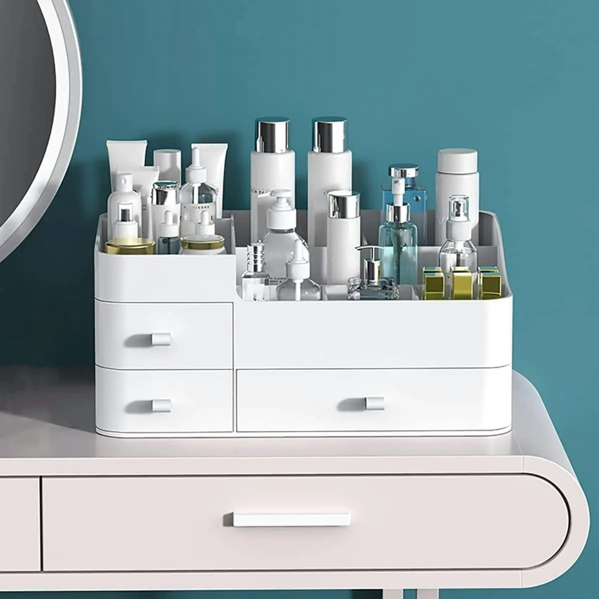 Makeup Organizer Drawers Countertop Cosmetics, White - Home & Garden