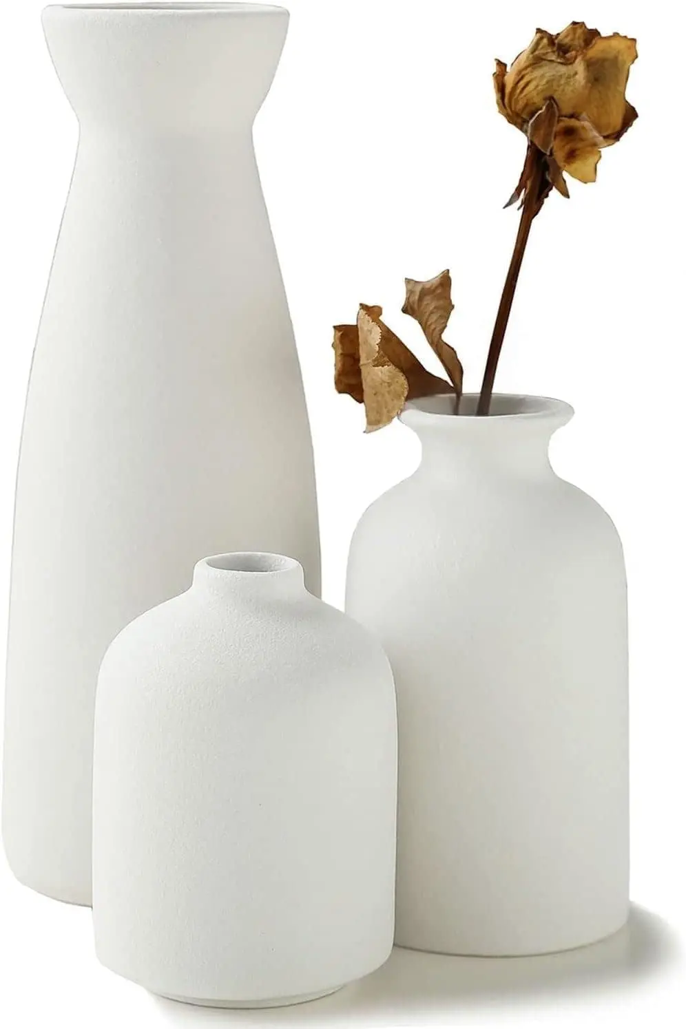 Ceramic Set of 3 Modern White Vases for Home Décor - Home & Garden
